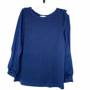 Time & Tru Navy Cold Shoulder Long Sleeve Top Small